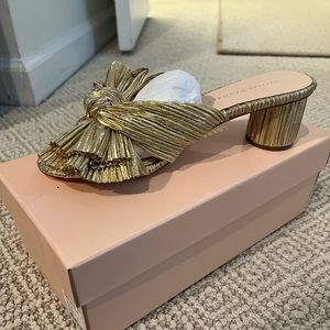 NIB Loeffler Randall Gold Penny Knot Mules 7.5